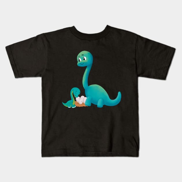 Dinosaur Mom with Baby and Dino Eggs Kids T-Shirt by FlippinTurtles